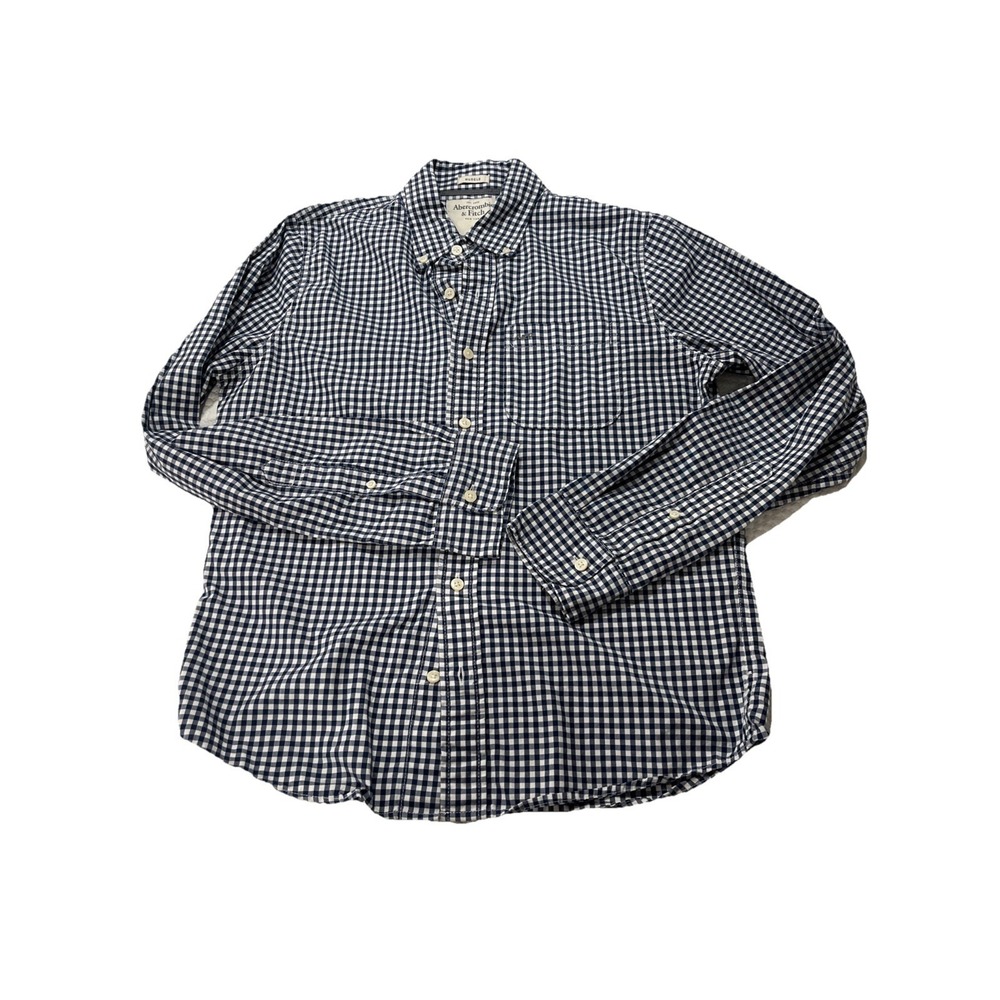 Abercrombie Fitch shirt mens Large Check Blue White Muscle